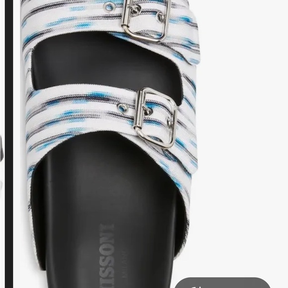 Missoni Mens 2 strap double Buckle Sandals - Black, Blue, and White/ slides slip - Picture 2 of 7